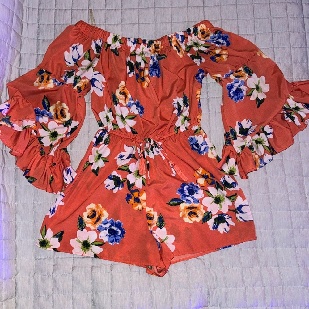 Orange floral romper